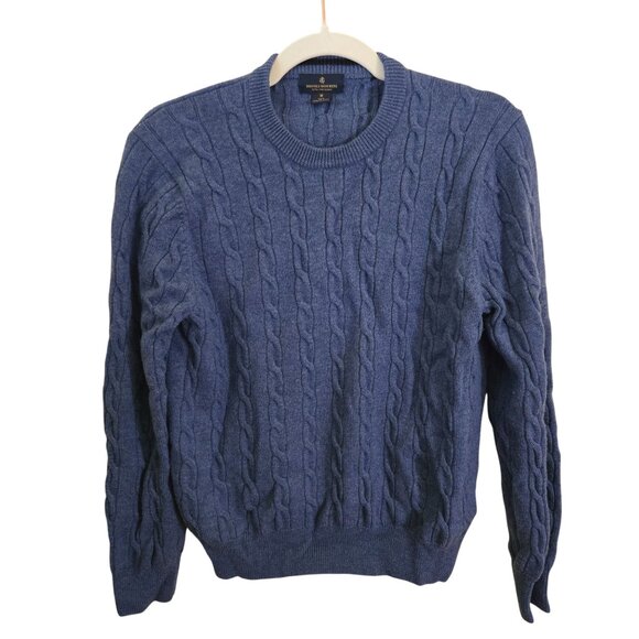 Brooks Brothers 100% Merino Wool Blue CableKnit Crewneck Pullover Sweater Size M - Picture 2 of 6